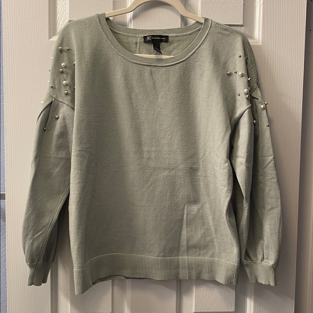 INC Pale Green Sweater with Pearl Accents